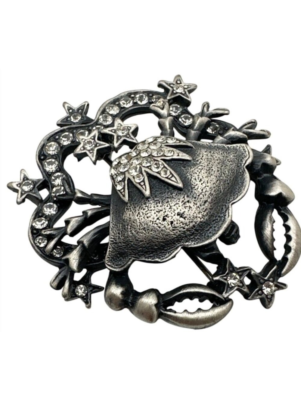 Whimsical Crab Pin Brooch Zodiac Figural Crustacean Rhinestone SeaLife Festive